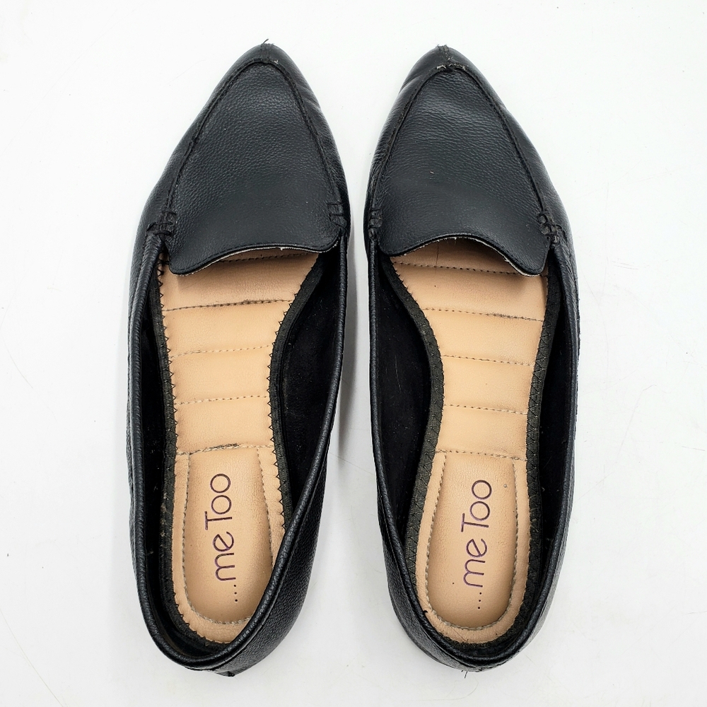 Me Too Cori Womens 8 Point Toe Leather Flats Black Slip On Cushioned Shoe